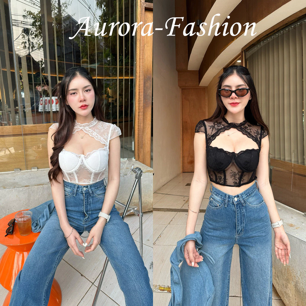 Aurora 🛒พร้อมส่ง🚚 (รูปถ่ายจากงานจริง) สื้อลูกไม้ ประกบลูกไม้ ก้างปลากลวงออกด้านบนพอดีตั เซ็กซี่สุดๆ FY1901