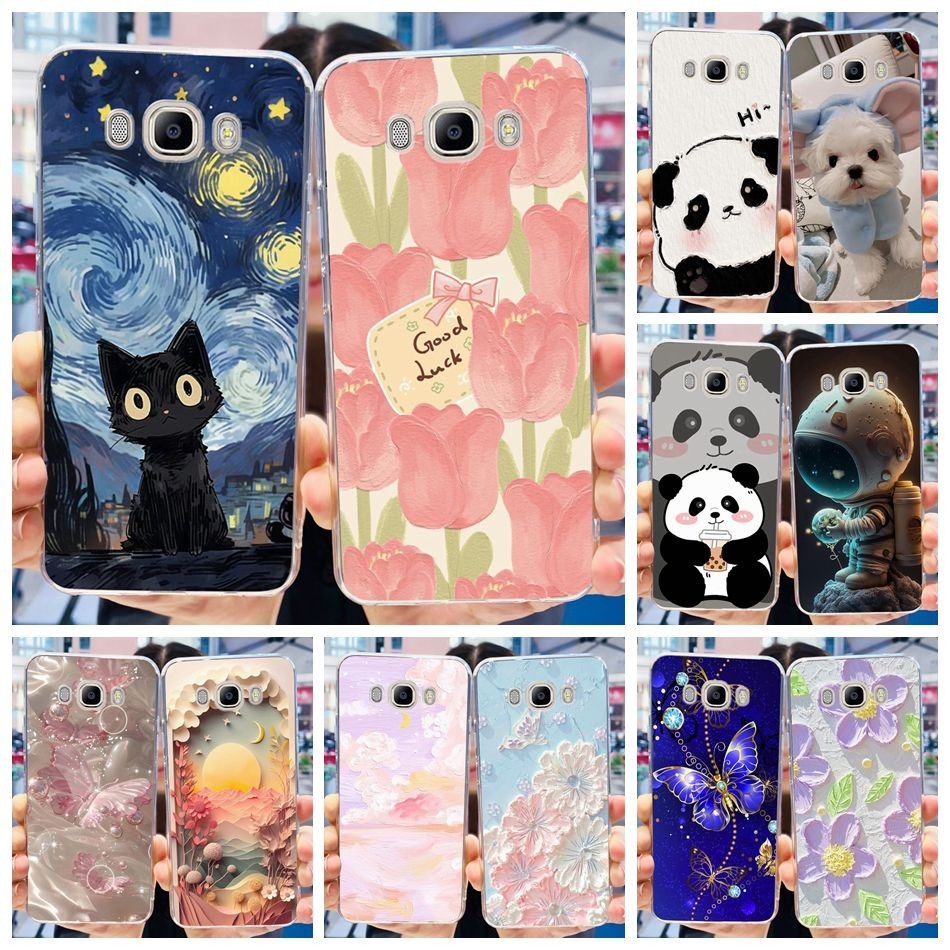 สําหรับ Samsung Galaxy J7 (2016) SM-J710F J710M J710H แมวน่ารัก Panda ดอกไม้ทาสีปลอก Samsung J7 Duos (2016) ซิลิโคนนุ่ม TPU เคสโทรศัพท์