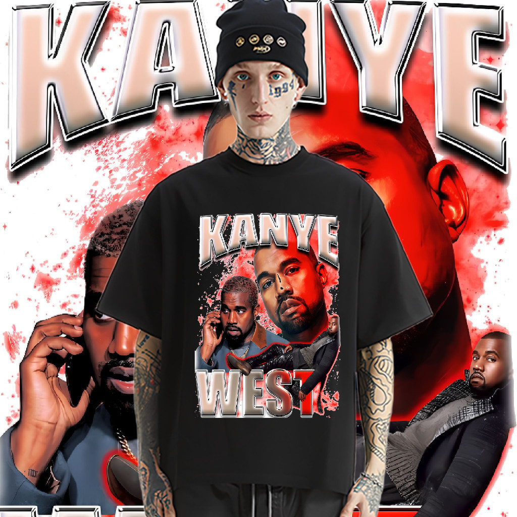 💥Kanye West การจัดส่งที่รวดเร็วKANYE WEST แร็พ rapper แฟชั่น oversize ระบายอากาศได้ เสื้อยืด