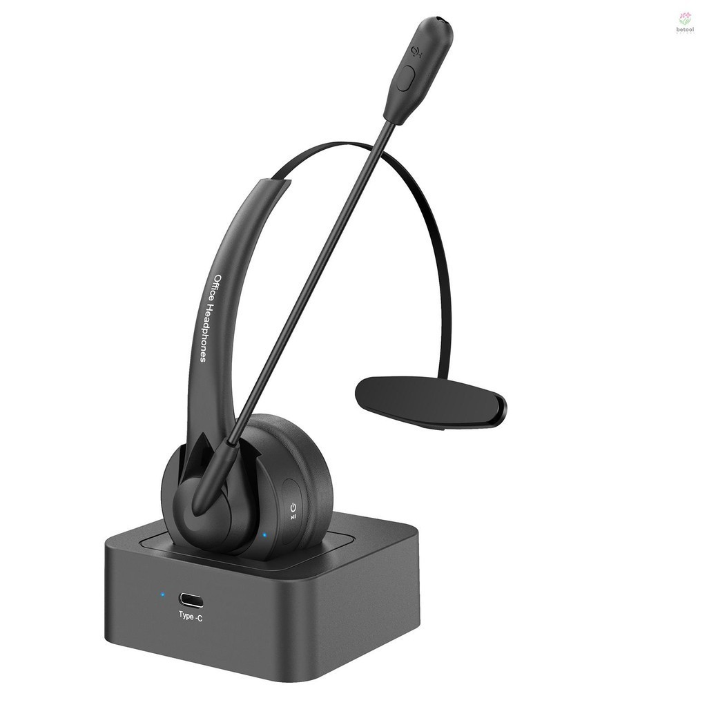 On Ear ชุดหูฟัง BT 5.2 หูฟังไร้สาย Call Center หูฟังพร้อมไมโครโฟนตัดเสียงรบกวนปรับแถบคาดศีรษะ Volume Control พร้อมแท่นชาร์จ
