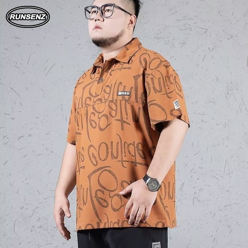 M-8xl Fat Man อินเทรนด์ Oversize T เสื้อผู้ชาย Plus ขนาดเสื้อโปโลลําลองหลวมแขนสั้นด้านบน