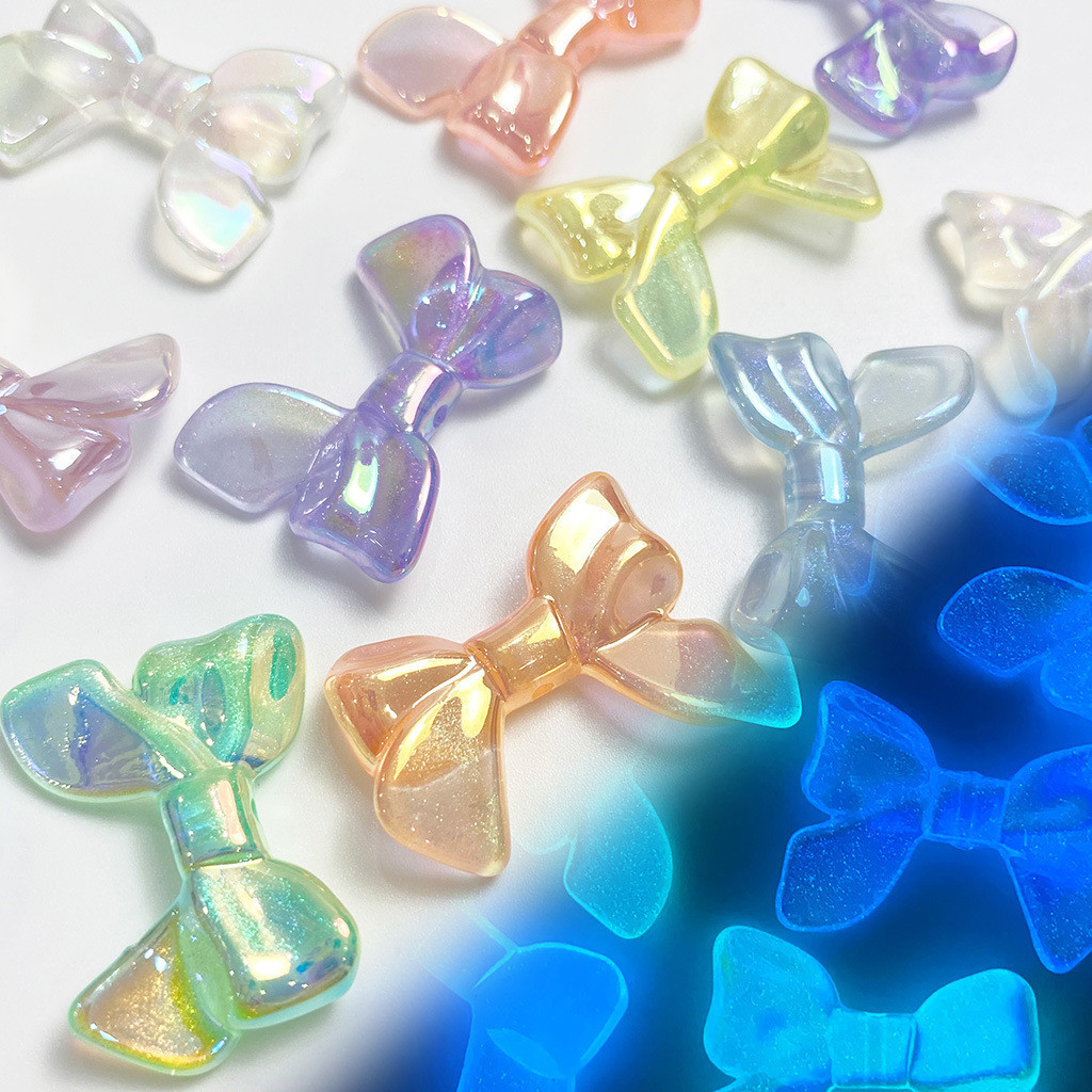 สีสัน UV luminous fine glitter ริบบิ้นโบว์ diy ห่วงโซ่โทรศัพท์มือถืออุปกรณ์เสริมลูกปัด handmade ตารางวัสดุลูกปัดหลวม