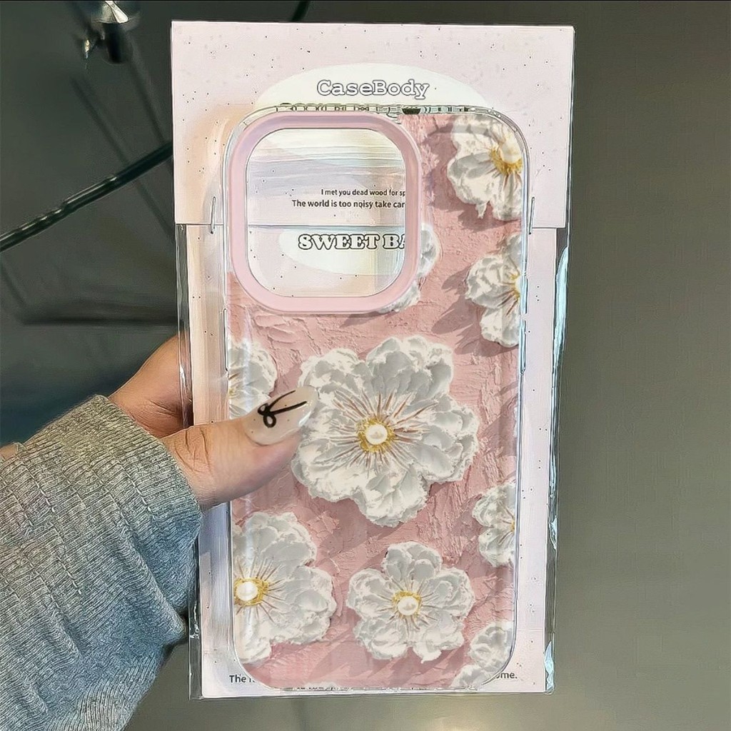 เคสโทรศัพท์ซิลิโคนอ่อนนุ่มโปร่งใสเหมาะสําหรับ iPhone x/xs/xr/xsmax/7/8plus/11Promax/12/13/14Promax/15 รูปแบบดอกไม้สีขาวบนรองพื้น