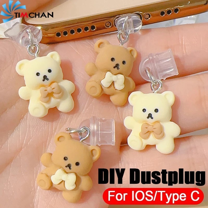 1/2ชิ้นตุ๊กตาหมีโทรศัพท์เสน่ห์-หมีโทรศัพท์ปลั๊กป้องกันฝุ่น-เข้ากันได้สําหรับไอโอเอส,พิมพ์-ค-พอร์ตชาร์จซิลิโคนจุก-จี้โทรศัพท์การ์ตูนน่ารัก