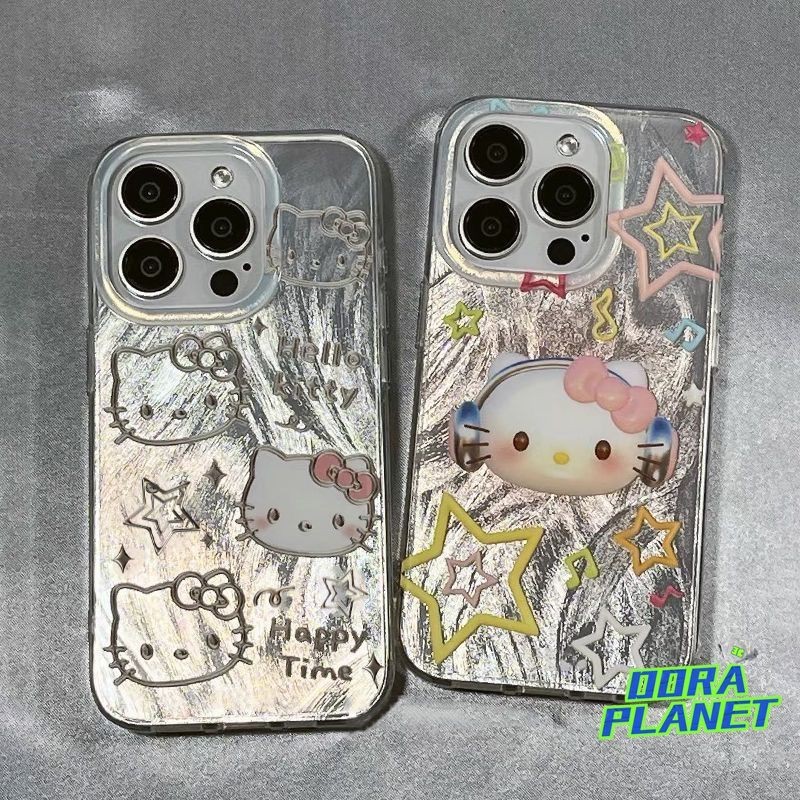 Electroplated ดาว Kitties เคสโทรศัพท์สําหรับ IPhone 15 14 13 12 11 XS XR SE2020 14PLUS X XSMAX 13MINI 15PLUS X 7PLUS 8PLUS SE2 SE3 ส่วนบุคคล Niche ความเรียบง่าย Feathered เคสโทรศัพท์