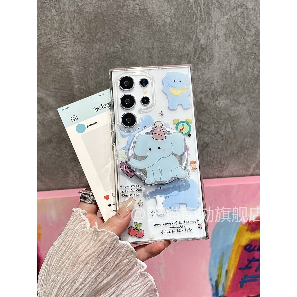 เหมาะสําหรับ Samsung s24ultra เคสโทรศัพท์แม่เหล็ก s23fe สิบชาย + ชาร์จไร้สายการ์ตูนพร้อมขายึดแม่เหล็กเป็น 21u Plus s22plus สไตล์เกาหลีเด็กช้างฤดูร้อนระดับไฮเอนด์เทพธิดาน่ารัก