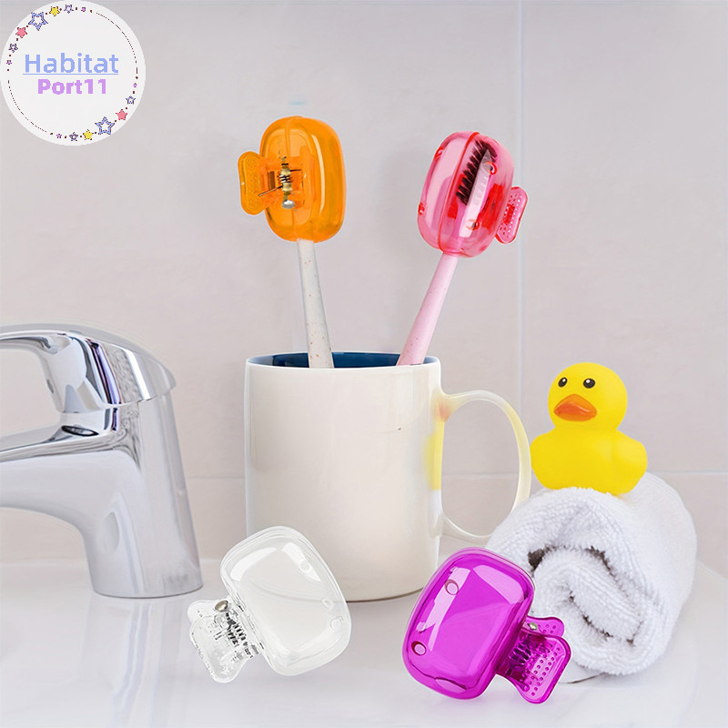 Habitatport 1PCS Travel หัวแปรงสีฟันครอบคลุมแปรงสีฟัน Protector หมวกแปรง Pod กรณีป้องกันแบบพกพาคลิปพลาสติกสําหรับการเดินทางในครัวเรือน th