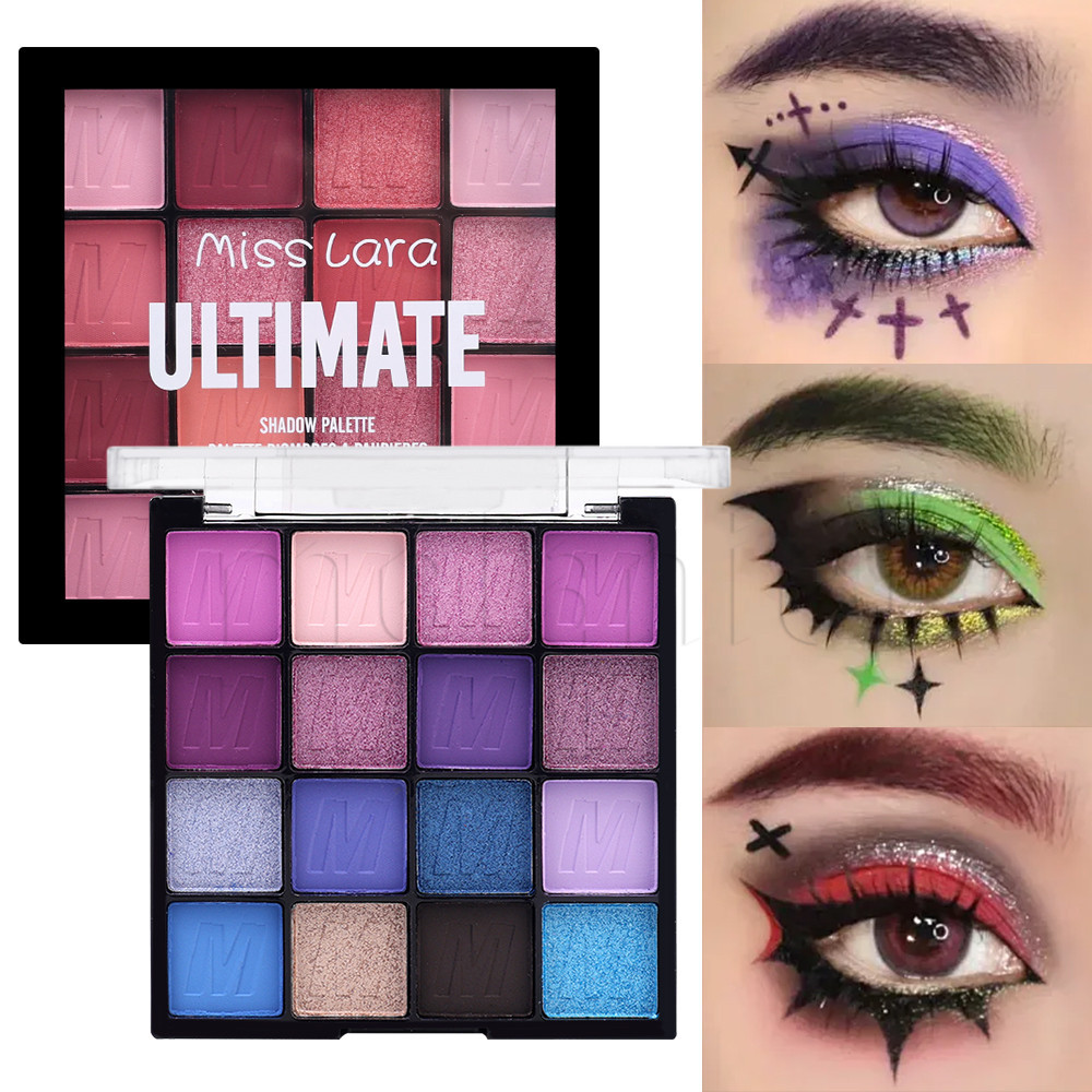 พาเลทอายแชโดว์ 16 สี - สีเขียวสีฟ้าสีแดงตาแต่งหน้าเม็ดสี-แววมุกอายแชโดว์-ติดทนนานกันน้ํา-เครื่องสําอางแต่งตา