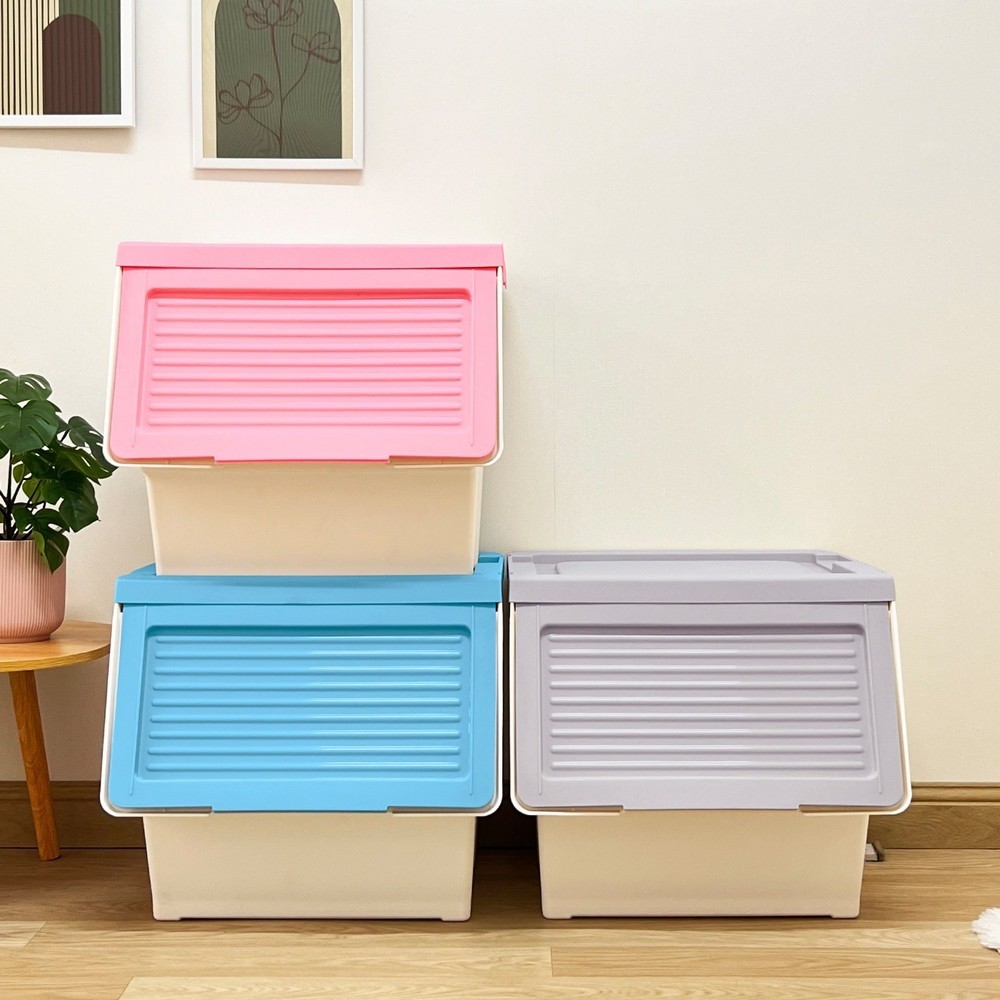 P&P_chic shop PETCH กล่องเก็บของพร้อมฝาสไลด์ size L 44x42x40.5cm. รุ่น 8221 สีฟ้า