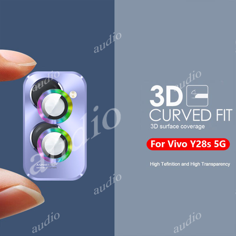 โลหะกล้องเลนส์ Protector กระจกนิรภัยสําหรับ VIVO y28s 5G 2024 Ultra Thin Clear แหวนโลหะกล้องเลนส์ Pr