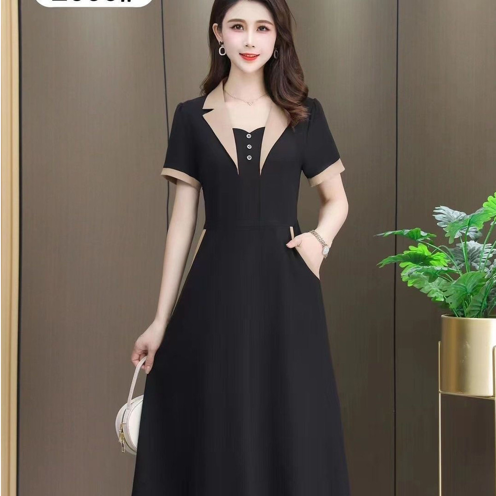 ชุดเดรสไซส์ใหญ่สีล้วนแฟชั่นสไตล์ตะวันตกกระโปรงฤดูร้อนระดับไฮเอนด์สำหรับคุณแม่เก็บเอวใส่แล้วดูผอมไซส์ใหญ่แบบใหม่ฉันต้องจำ xvac
