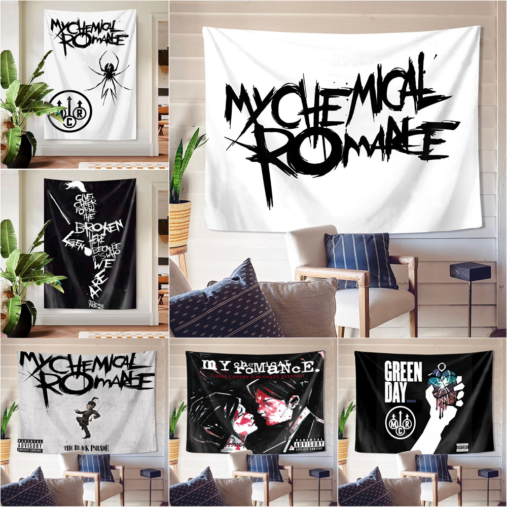 Band My Chemical Romance Wall Tapestry พร้อมคลิปโพลีเอสเตอร์ MCR Tapestries แขวนผนังห้องนอน