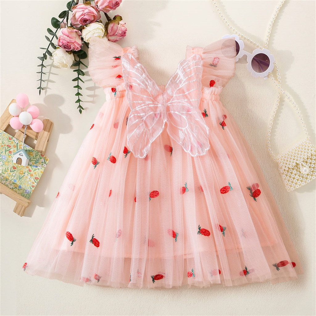 Nnjxd ชุดเด็กสําหรับฤดูร้อนสาวรักพิมพ์แขนสั้นชุดผีเสื้อ1-5ปีงานเลี้ยงวันเกิดเก่า ที พวกคุณ เสื้อผ้า