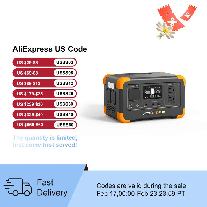 สถานีไฟฟ้าพกพา Pecron E300LFP 600W 288Wh แบตเตอรี่ LiFePO4 เครื่องกำเนิดไฟฟ้าพลังงานแสงอาทิตย์ แบตสำ