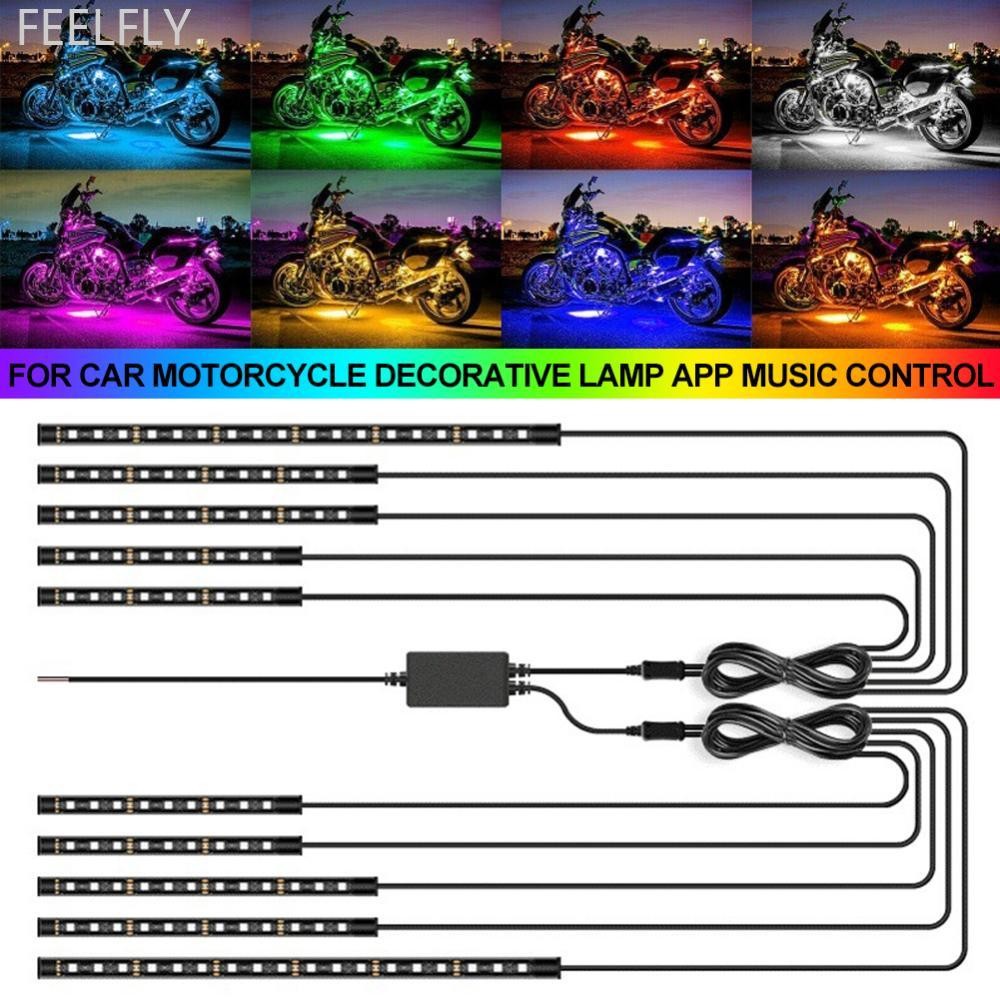 Feelfly 12V RGB LED บรรยากาศ Ambient Light ชุดยืดหยุ่นกันน้ํานีออน Strip สําหรับรถจักรยานยนต์โคมไฟตก