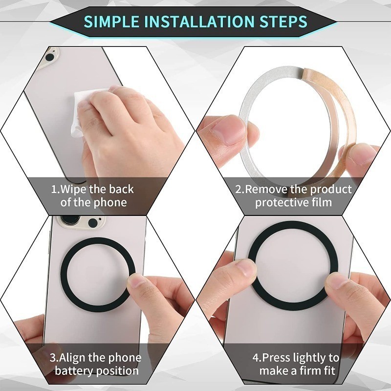 5/10/20ชิ้นแหวนโลหะแม่เหล็ก-ที่วางโทรศัพท์ในรถยนต์สากล-ชาร์จไร้สายแผ่นเหล็กสติกเกอร์ - รูปที่ 6