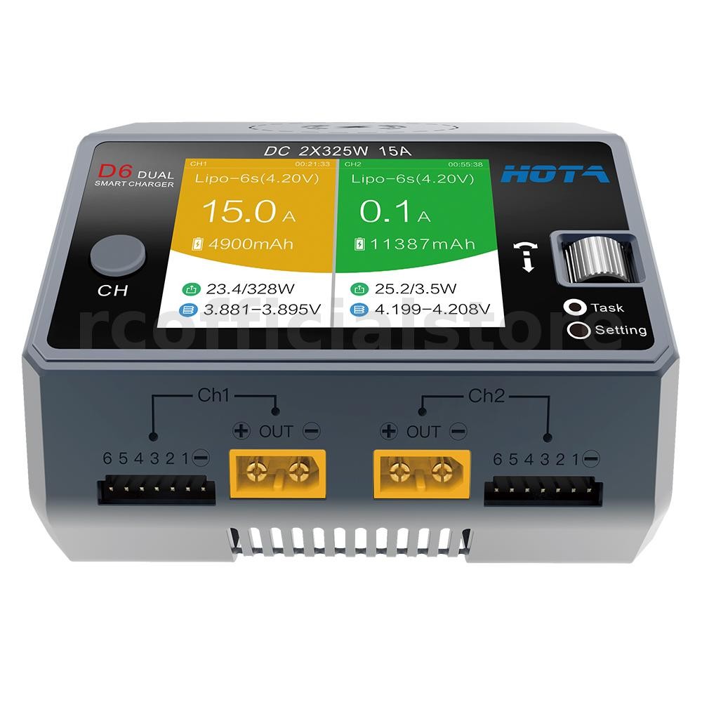 Hota D6 DC 325W*2 15A*2 Dual Channel LiPo battery Charger พร้อมชาร์จไร้สายสําหรับ NiZn/Nicd/NiMH แบต