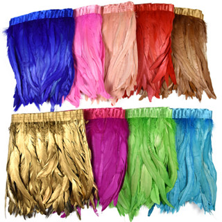 2 เมตรสี Rooster Feathers บนเทปพู่ Fringe Trim ริบบิ้นสีขาวท…