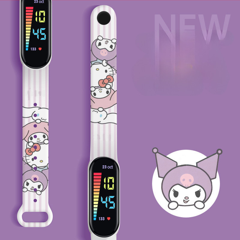 พร้อมส่งไทย นาฬิกาข้อมือดิจิตอล Sanrio LED พิมพ์ลายการ์ตูนน่ารัก สําหรับเด็กและวัยรุ่น