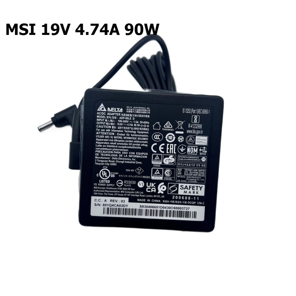 MSI Modern 14 B11S B11MO MS-14D2 MS-14D3 PS63 8RC แล็ปท็อป 19V 4.74A 90W อะแดปเตอร์เครื่องชาร์จไฟ AC