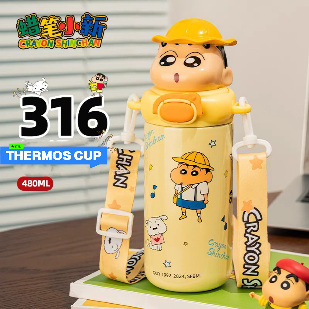 crayon shin chan สแตนเลส 304 ขวดน้ําเด็กแก้วน่ารัก ชินจัง ของขวัญ 52toys