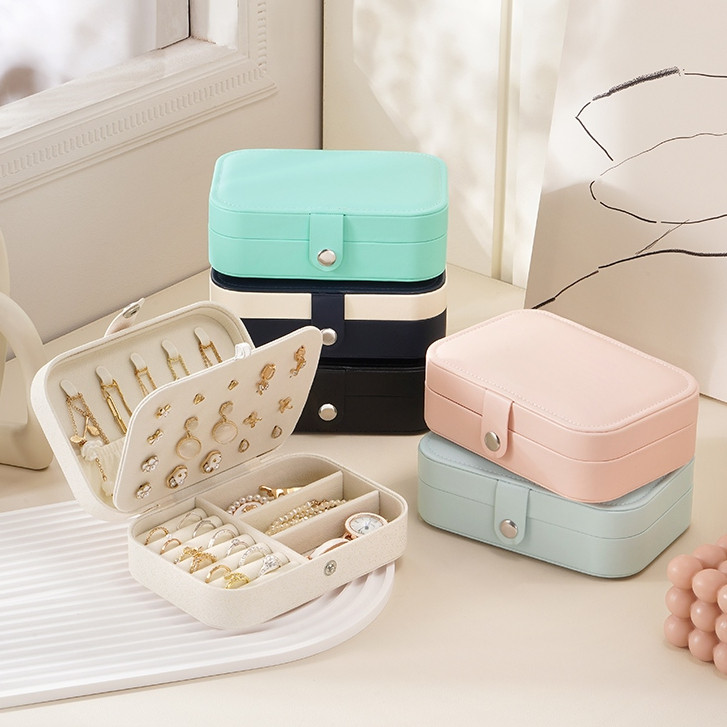 Travel PU หนัง Jewellery กล่อง Organizer สาวกํามะหยี่แบบพกพาขนาดเล็กสร้อยคอต่างหูแหวนกล่องเครื่องประ