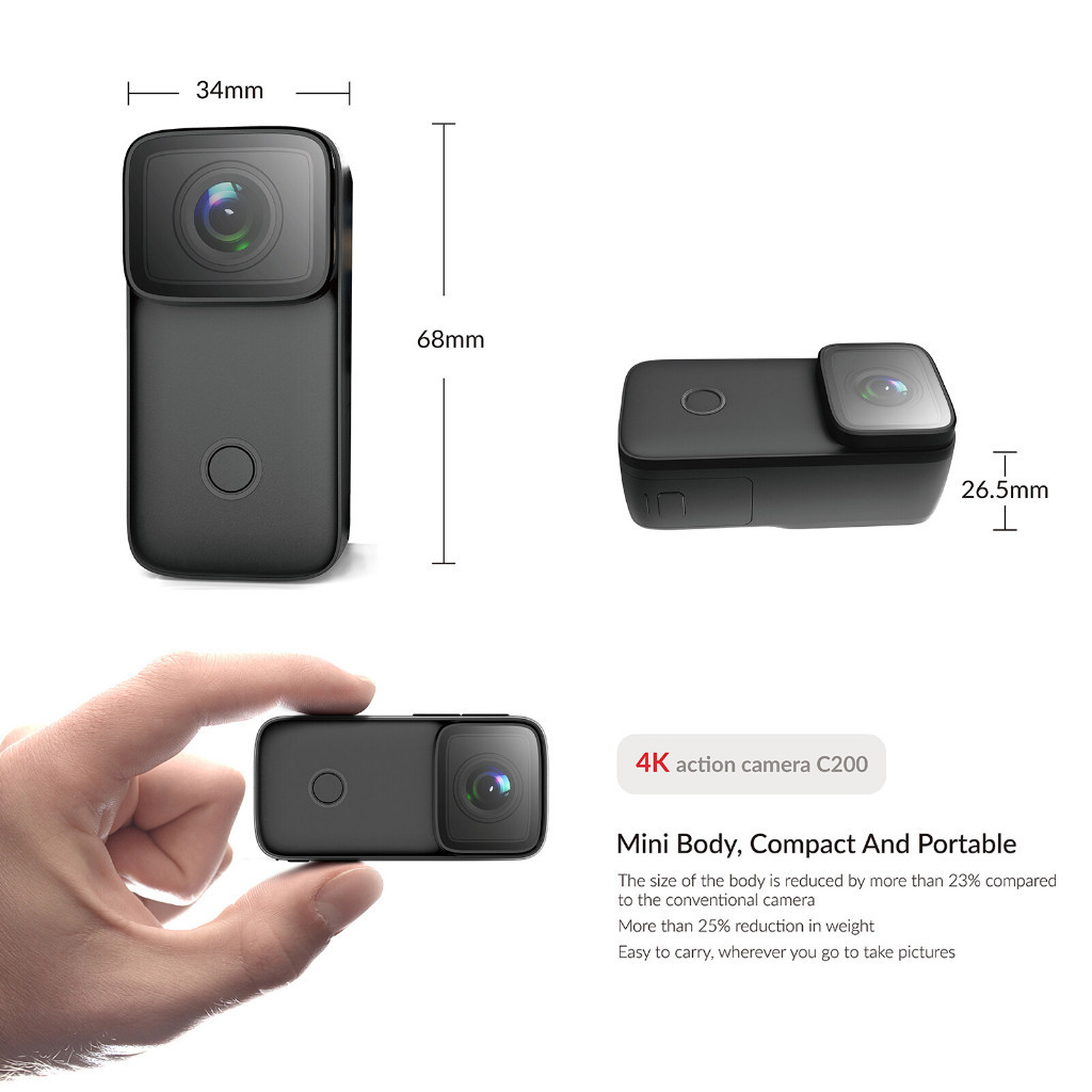 Sjcam C200/C200PRO 4K กล้องแอคชั่น WiFi ขนาดเล็ก พร้อมหน้าจอ IPS 1.28 นิ้ว ยาว 5 เมตร [iHaT143a]