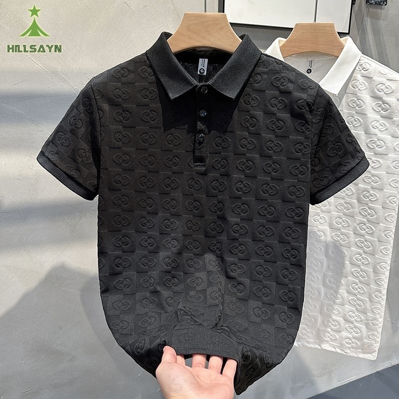 เนินเขา เสื้อโปโลลําลองผู้ชาย ผ้าแจ็คการ์ด ปกบางและหลวมแขนสั้น