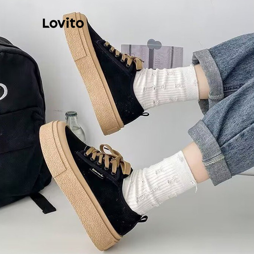 Lovito รองเท้าผ้าใบแบบธรรมดาสไตล์สปอร์ตสำหรับผู้หญิง LFA45405