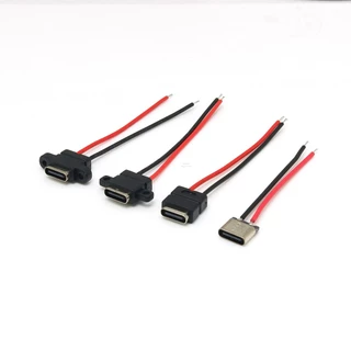 Type-c 2P ที่ยึดหญิงพร้อมลวดลวดเชื่อม TYPE กันน้ําแนวตั้งหูผู้ถือจุดบัดกรี USB หัวหญิงพอร์ตชาร์จไฟฟ้า