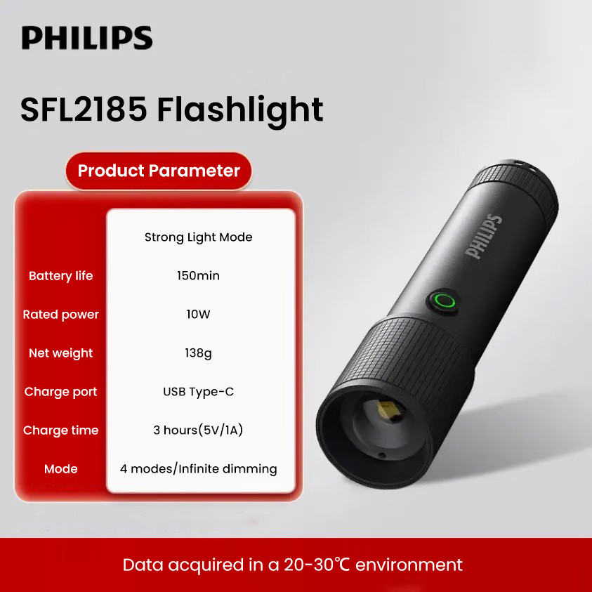 Philips ไฟฉายแบบชาร์จไฟได้ waterproff ไฟ led ไฟฉายตั้งแคมป์กลางแจ้งที่สว่างเป็นพิเศษ
