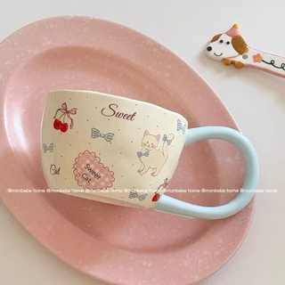 แก้วนม แก้วกาแฟ ลายแมวน่ารัก ใช้ไมโครเวฟได้ มี 3 ลายให้เลือก พร้อมส่ง