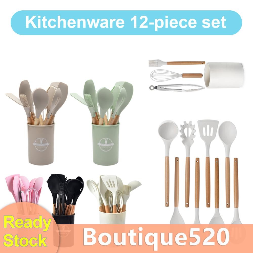 12 ชิ้นชุดเครื่องครัวชุดเครื่องมือทําอาหารด้ามไม้อุปกรณ์ครัว SN9F [boutique520.th]