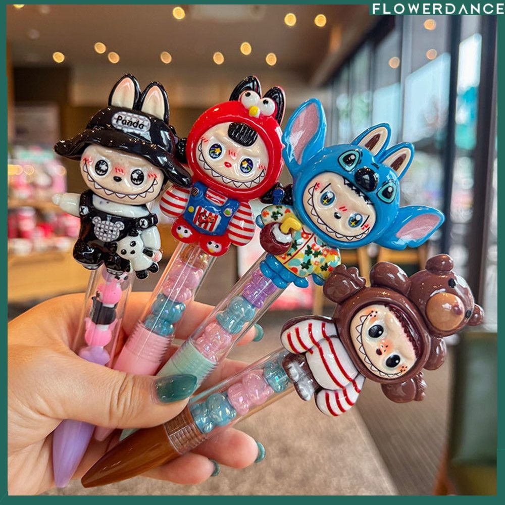 ปากกาลูกลื่น Labubu Press Neutral การ์ตูนน่ารักสำหรับนักเรียนโดยเฉพาะ แห้งเร็ว ด้ามจับนุ่ม แปรงเขียนคำถาม ปากกาลูกลื่นลายดอกไม้