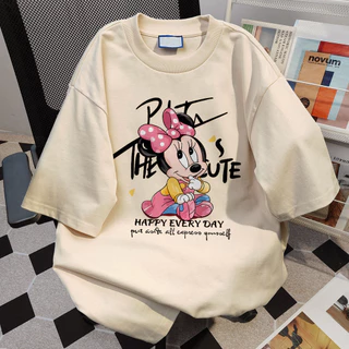 งานเกรดพรีเมียม งานเกรด A เสื้อยืด ลายการ์ตูน oversize ผ้าฝ้าย100 เสื้อยืดพิมพ์ลายมิกกี้การ์ตูนน่ารักสีชมพู