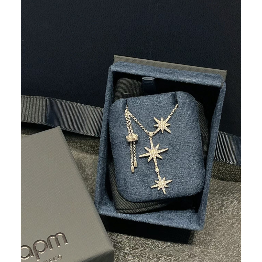 APM MONACO Baby Hexagram สร้อยคอ 925 เงินหรูหราจี้ Clavicle เครื่องประดับแฟนของขวัญ