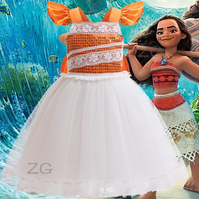 ZG Hot-Selling Children's Dress Cosplay Moana Puffy Mesh Dress Stage Party Costume