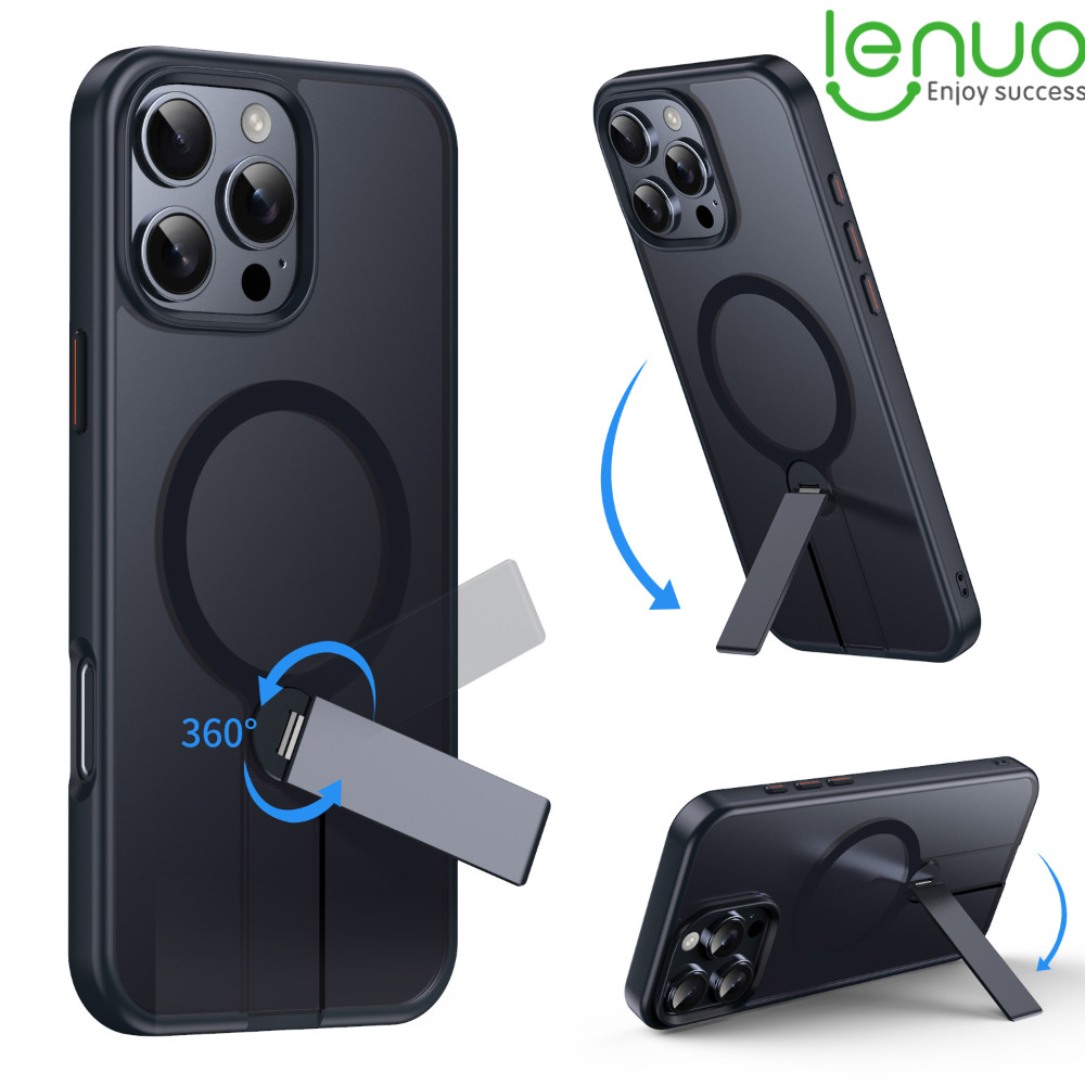 Lenuo เคสโทรศัพท์แม่เหล็กสําหรับ iPhone 16E 16 15 14 13 12 Pro Max Plus 5G ปลอกซ่อนวงเล็บหมุนกันกระแทกฝาครอบด้านหลัง