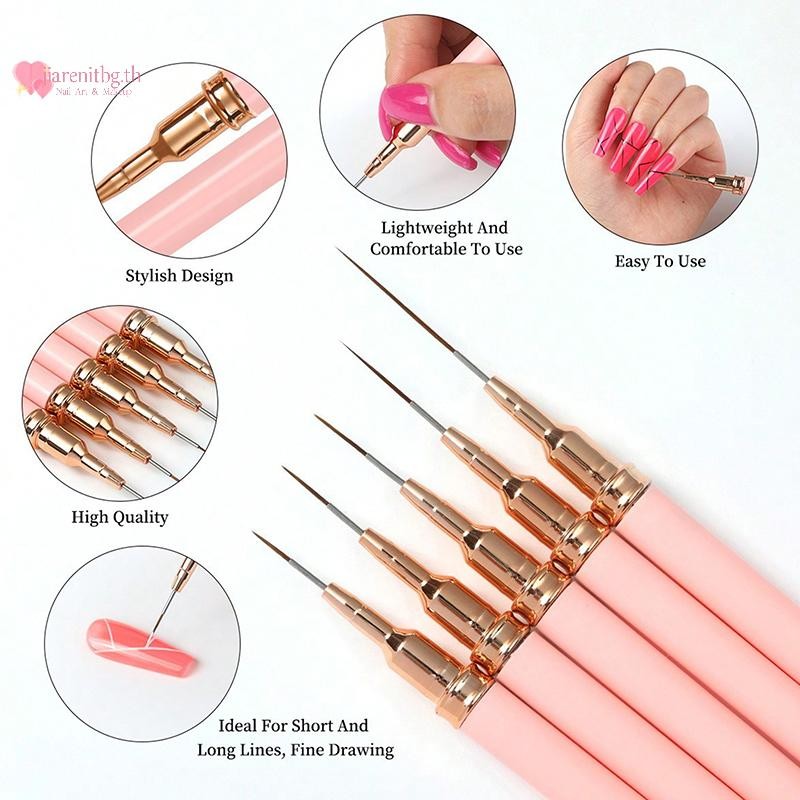 RENBG 5 ชิ้นเล็บ Liner ชุดแปรง UV เล็บเจลชุดภาษาฝรั่งเศสคํา Stripe Line ภาพวาดวาดดอกไม้ปากกาเล็บเครื่องมือ TH