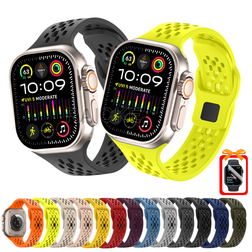 สายรัดซิลิโคนระบายอากาศ Soft Sport Band สําหรับ iWatch Series 11/10/9/8/7/6/5/4/3/SE Ultra 2 49mm 46mm 44mm 45mm 41mm 42mm 40mm 38mm