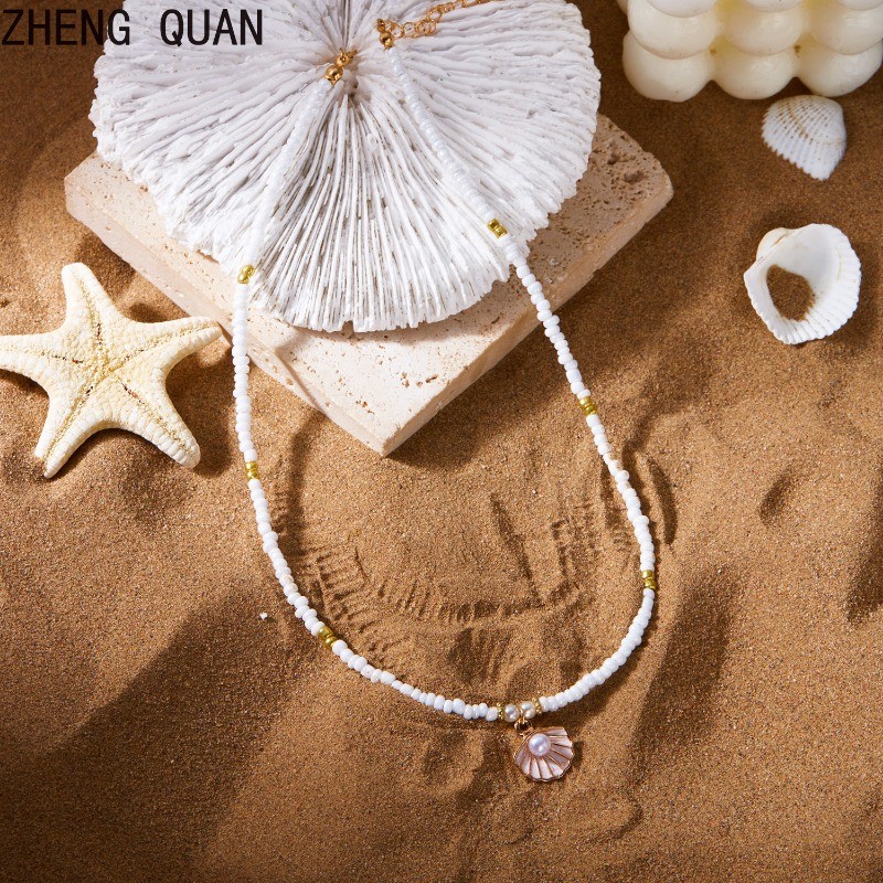 Handmade เต่าสีขาวลูกปัดสร้อยคอสร้อยคอ Beach Choker สําหรับผู้หญิงเครื่องประดับแฟชั่น Boho ของขวัญวันหยุด