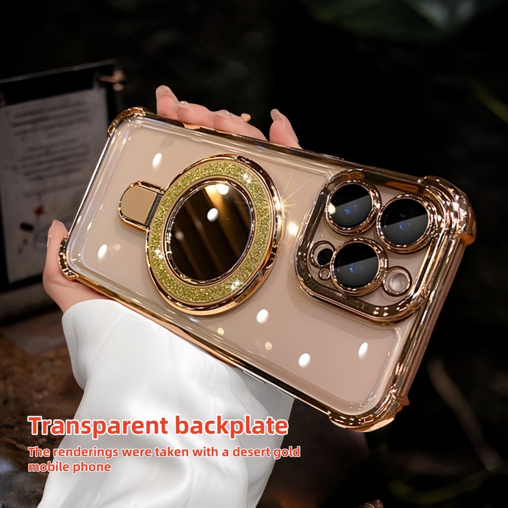 เคสยืนแวววาวชุบสําหรับ iPhone 16 15 14 Plus 13 12 11 Pro Max เคสแข็งอะคริลิคใสกันกระแทก - รูปที่ 7