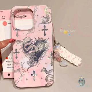 Evil Angel ปลอกงู + เชือกเส้นเล็กสําหรับ iPhone 11 16 15 14 13 12 Pro Max 15 14 Plus Xr X Xs Max 8 7 6 Plus Cool แฟชั่นคู่เคสโทรศัพท์แฟชั่นไล่โทนสีสนุก Protector ปกอ่อน