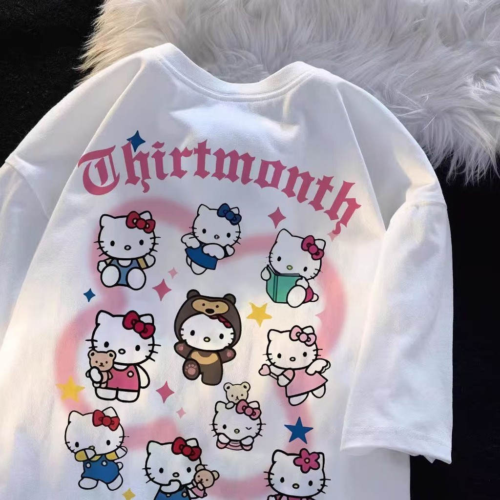 COD✅ (จัดส่งในกรุงเทพฯ) MAO Shop 凯蒂猫印花短袖T恤100%棉韩版时尚宽松上衣