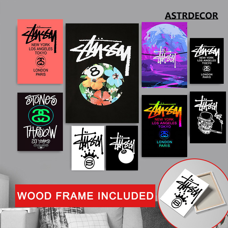 (พร้อมกรอบ) Stussy Pimp Emblem โปสเตอร์เด็กของขวัญสีดําและสีขาวโปสเตอร์ Boys ตกแต่งห้องภาพวาดผนัง Home Décor
