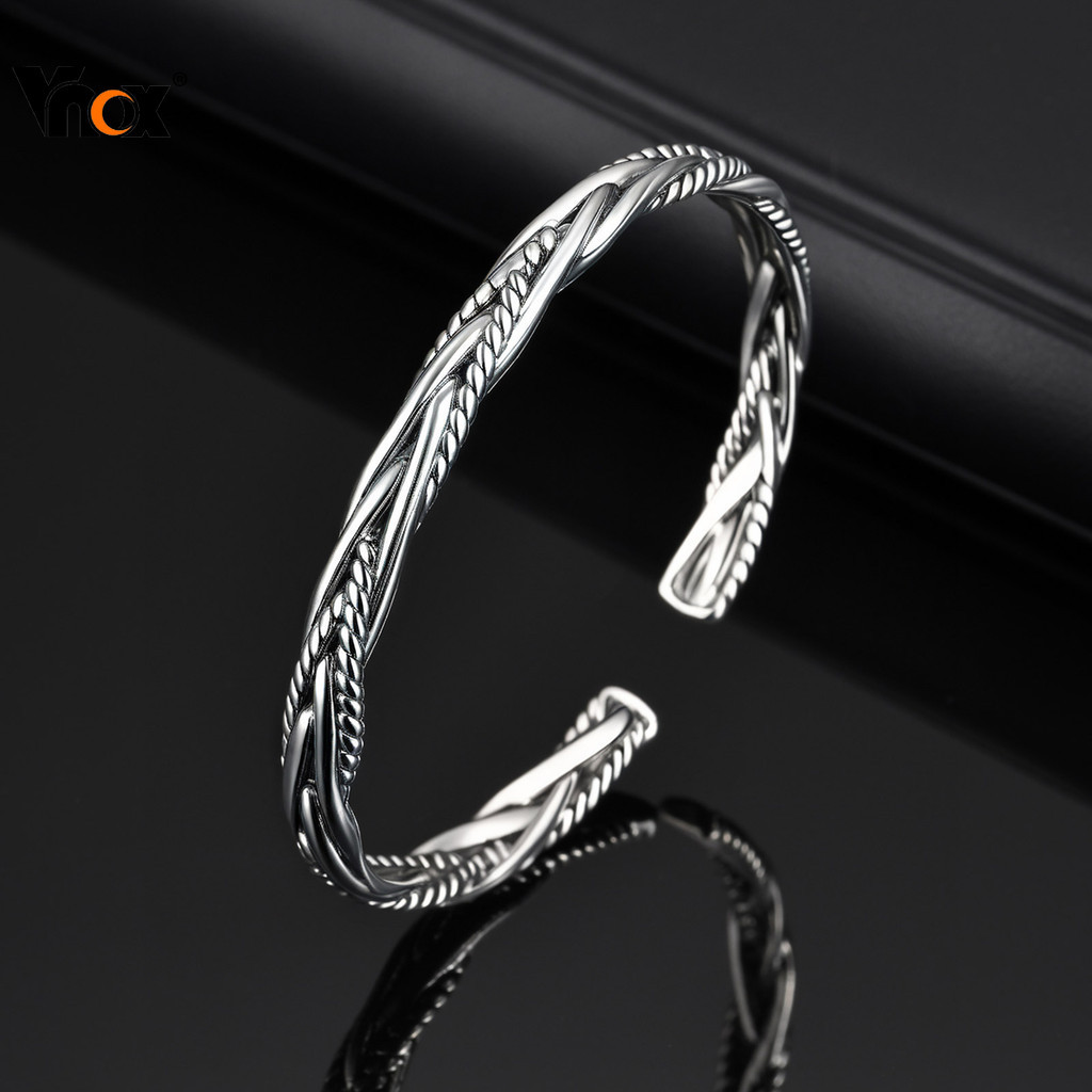 Vnox Silver Plated Twist Cuff สร้อยข้อมือสําหรับชาย, Punk Sport Cuff กําไลข้อมือแนวโน้ม Charm Party เครื่องประดับครบรอบข