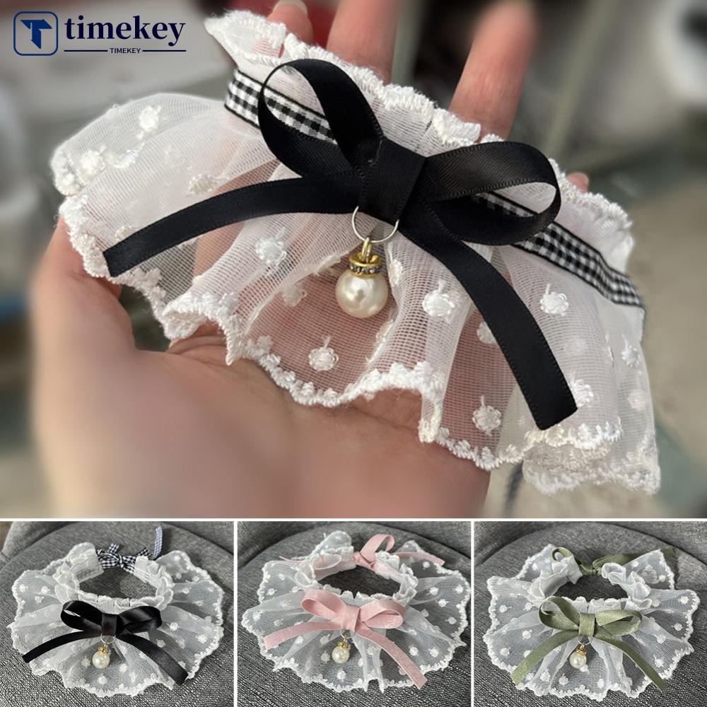 TME ลูกไม้ Bowknot Pearl Collar แมวสุนัข Neckerchief สัตว์เลี้ยงแมวลูกแมวสุนัขลูกสุนัข String Bib สร