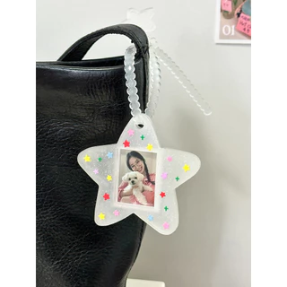Ins สไตล์น่ารัก Star 3 ซม. ID Photo Card Holder ซิลิโคน Glitter Star Chasing พวงกุญแจกระเป๋าจี้