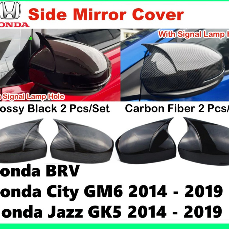 กระจกมองข้าง พร้อมฝาครอบไฟสัญญาณ คาร์บอน สีดํา สําหรับ Honda City GM6 Jazz GK5 2014-2019 Honda BRV BR-V