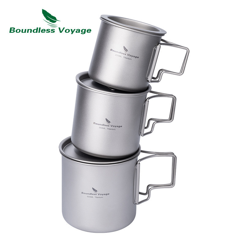 Boundless Voyage Camping Mug ถ้วยไทเทเนียมชากาแฟถ้วยน้ําหนักเบาเดินทางกลางแจ้งแบบพกพา Stacking Drink